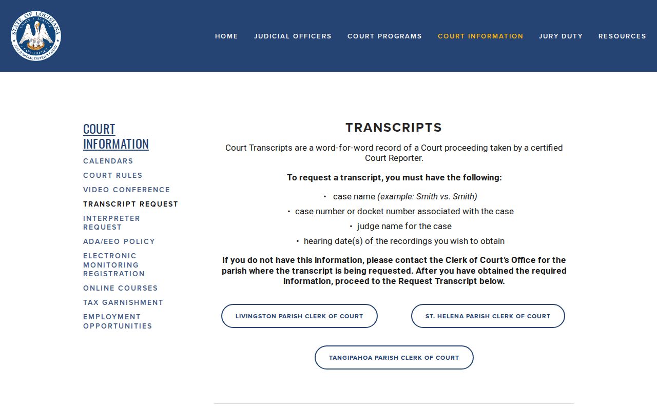 Livingston Parish arrest record court transcript route