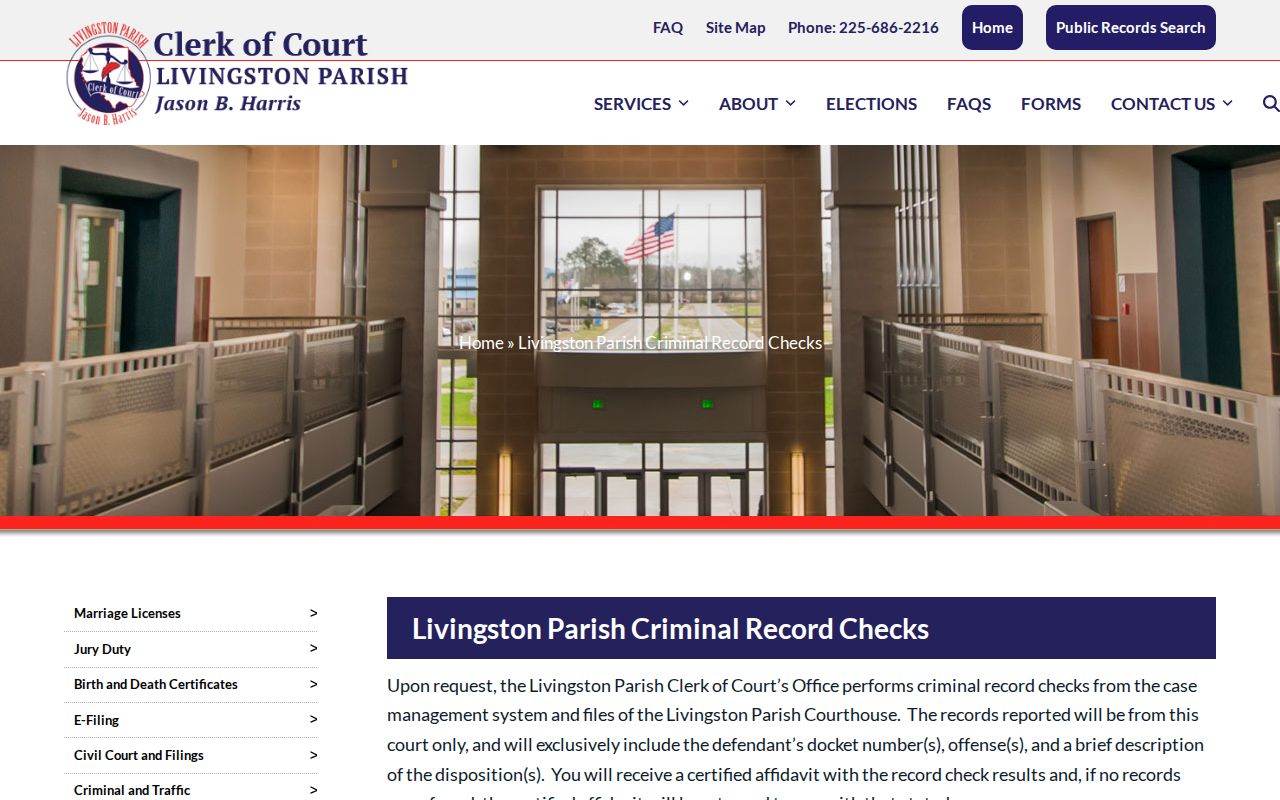 Livingston Parish criminal court case certified check instructions