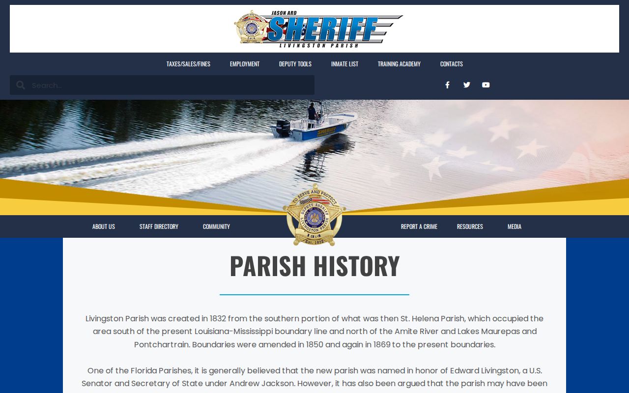 Livingston Parish Sheriff's Office parish history page
