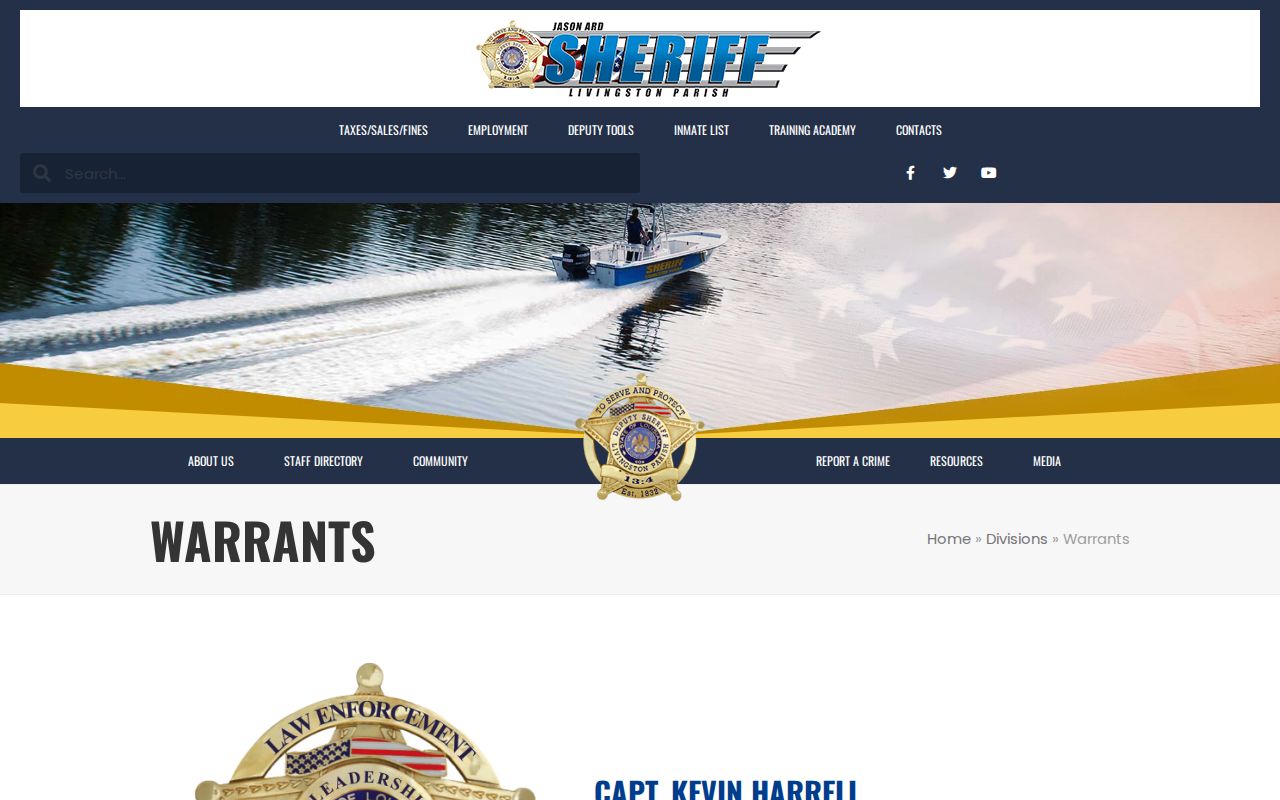 Livingston Parish Sheriff's Office Warrants Division page