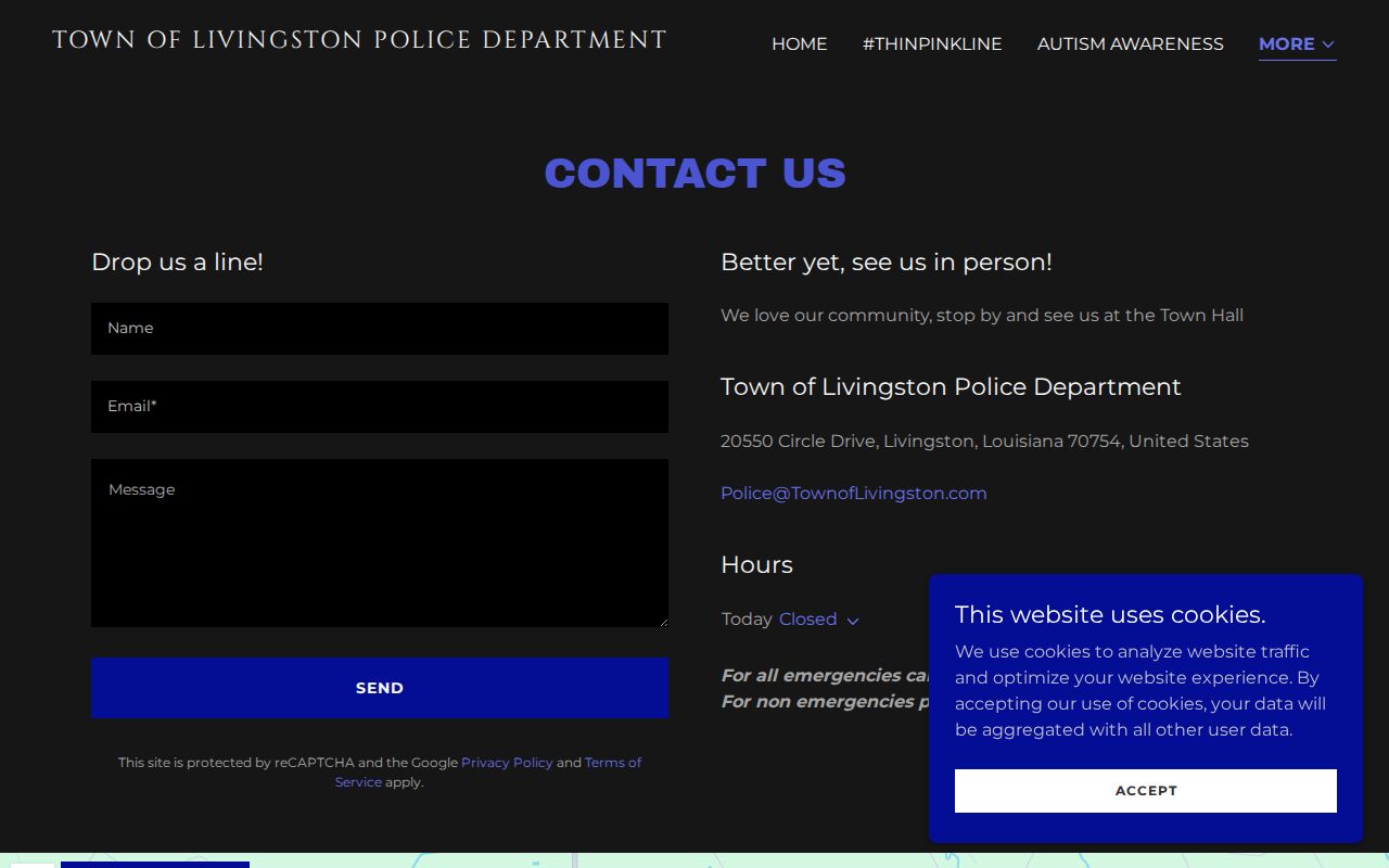Town of Livingston Police Department official contact page