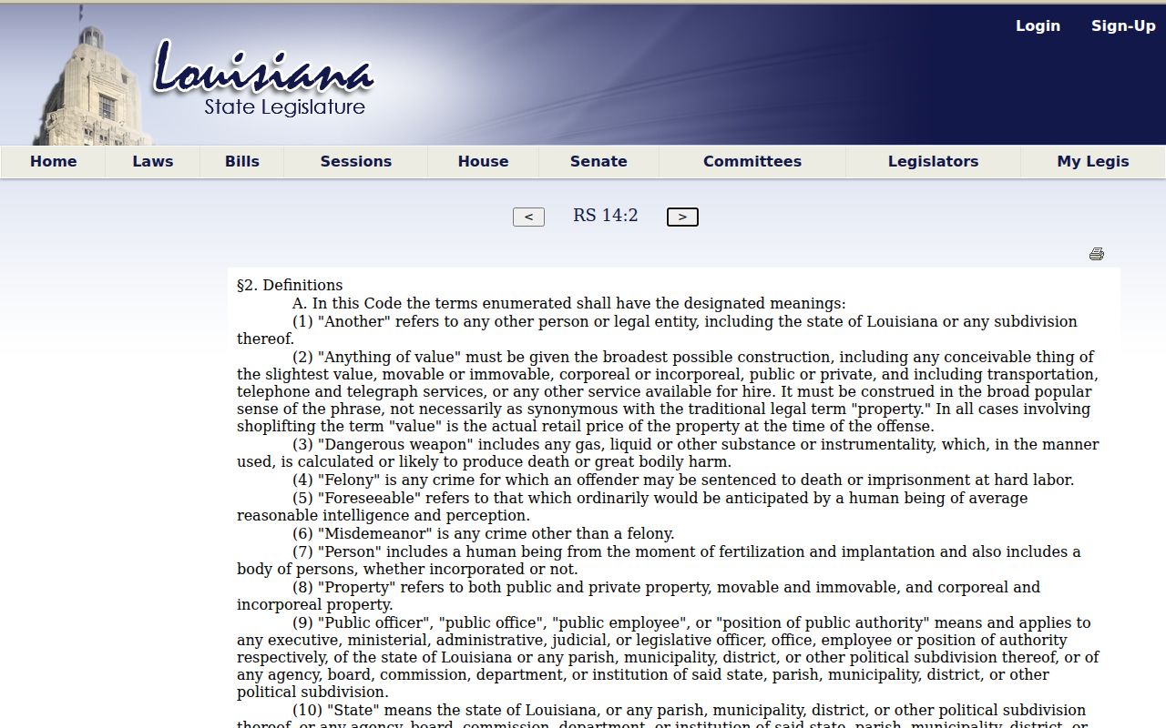 Louisiana Revised Statutes 14:2 criminal law definitions